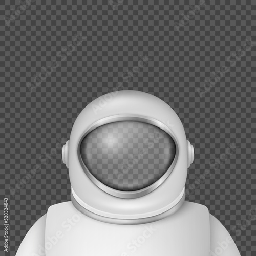 Vector 3d Realistic Astronaut Helmet, Cosmonaut Suit with Mask, Transparent Glass Visor for Space Exploration. White Suit, Helmet for Spaceman Head Protection. Design Template