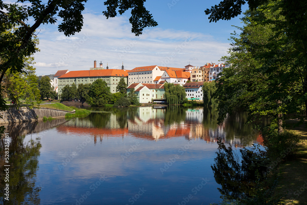 Sunny royal medieval Town Pisek above the River Otava, Czech Republic Sunny royal medieval Town Pisek above the River Otava, Czech Republic