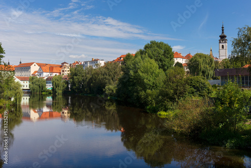 Sunny royal medieval Town Pisek above the River Otava  Czech Republic 