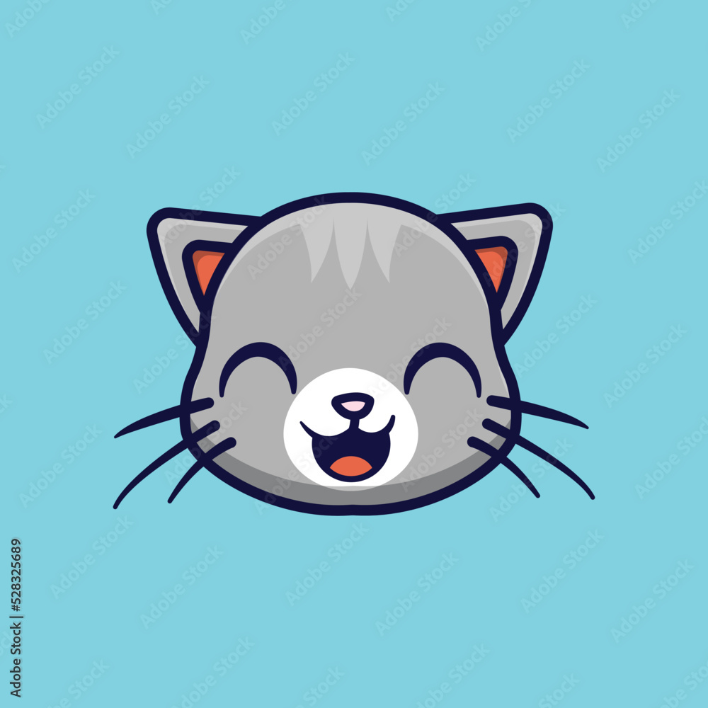 Smiling gray cute cartoon cat character 