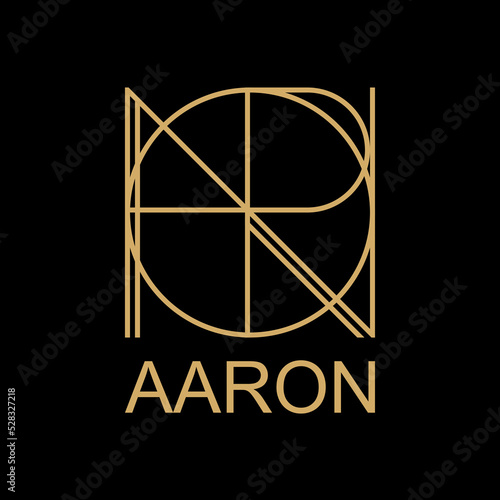 Logo name of AARON for personal branding identity. Typography design. Lineart and monogram. Letter A, A, R, O, and N combination.