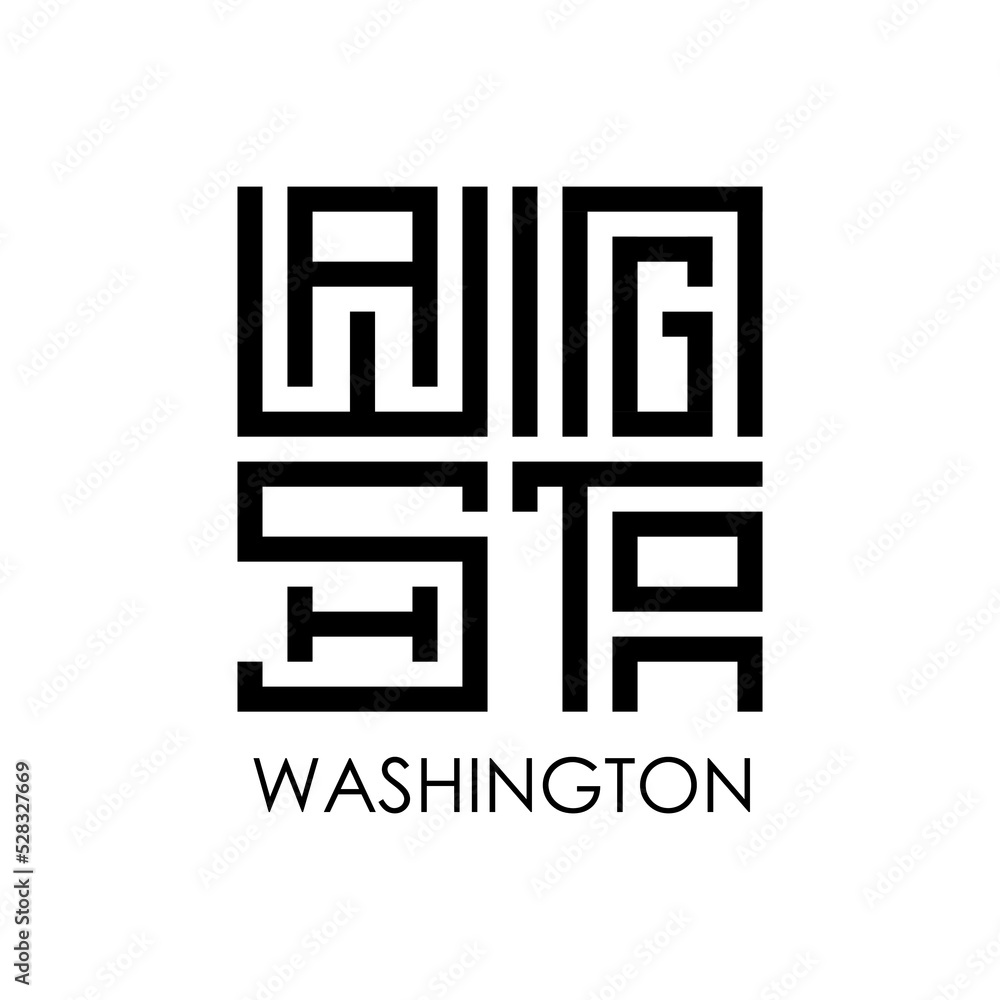 Logo name of WASHINGTON. Typography design. Line art and monogram.