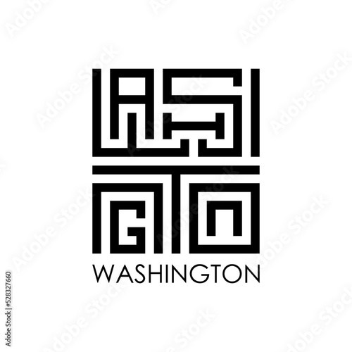 Logo name of WASHINGTON. Typography design. Lineart and monogram. Letter W, A, S, H, I, N, G, T, O, and N combination.