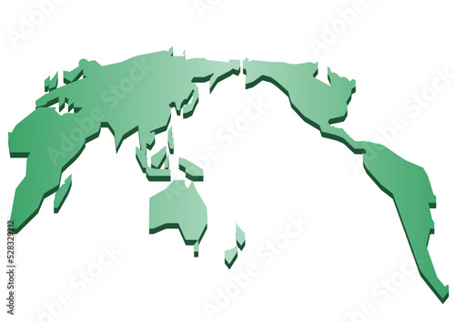 世界地図（遠近立体）グリーン