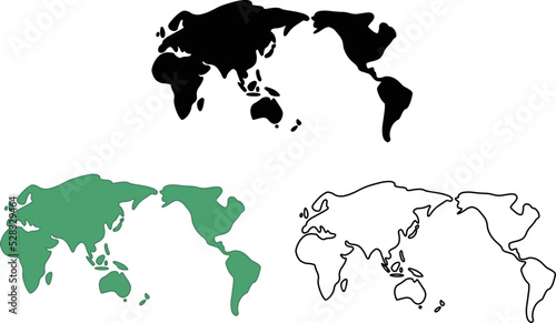 世界地図（簡易太線）３色セット