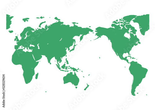世界地図（毛筆風）グリーン