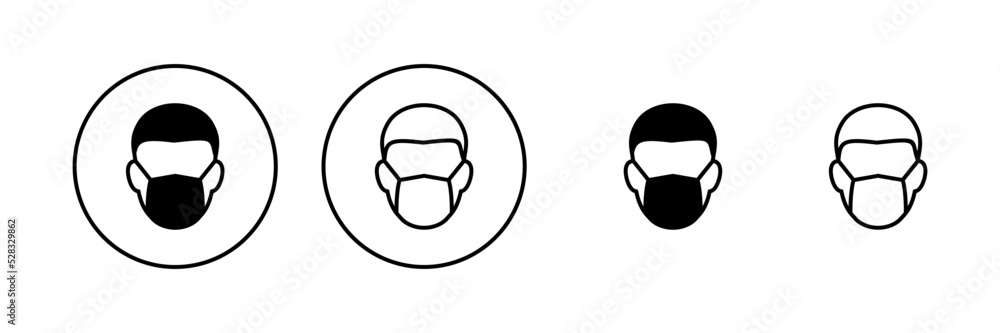 Mask icon vector. Medical mask sign and symbol. Man face with mask icon. Safety breathing mask Mask icon vector. Medical mask sign and symbol. Man face with mask icon. Safety breathing mask