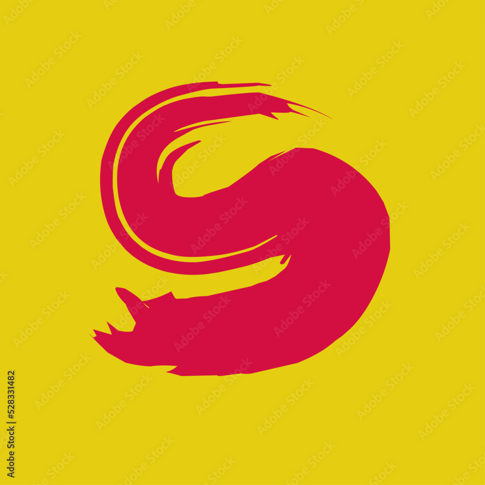 aesthetic red letter S or dragon. yellow background. letter logo vector illustration aesthetic red letter S or dragon. yellow background. letter logo vector illustration
