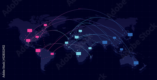 World map point. Metaphor for international trade or data transfer. Globalization, geolocation, geography. Infographics and design elements in futuristic style. Cartoon flat vector illustration