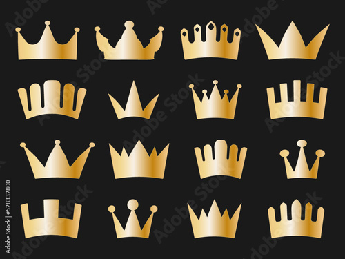 Set of Gold Crown Royal symbol for logo and web site Vector illustration