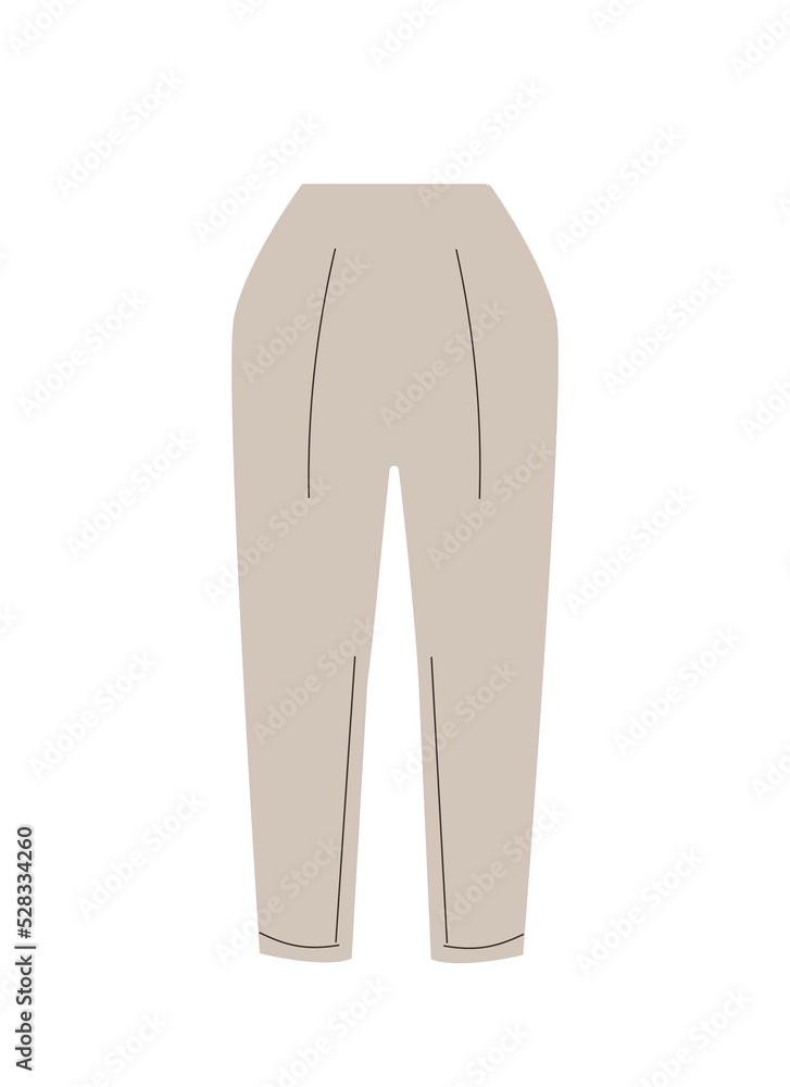 Womens beige pants. Stylish clothes for office, festive and important events, business meetings. Part of costume, fashion and trend. Stickers for social networks. Cartoon flat vector illustration Womens beige pants. Stylish clothes for office, festive and important events, business meetings. Part of costume, fashion and trend. Stickers for social networks. Cartoon flat vector illustration