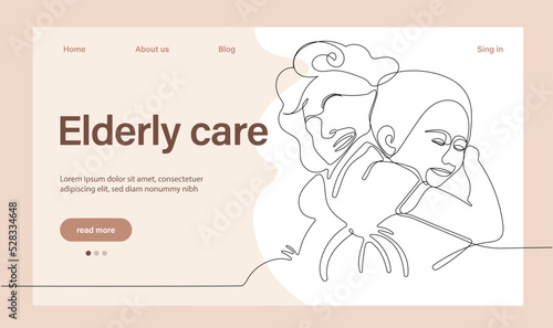 Programs for Seniors Landing Page Template. Elderly Health Care. Elderly care. Cartoon People Vector Illustration.