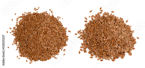 Flax seeds arranged in circle isolated on white background.top view.