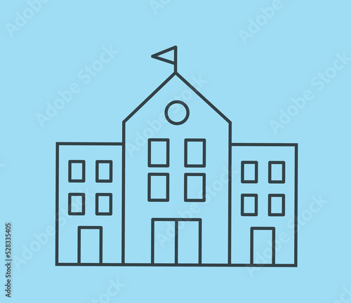 Minimalist school or university. Educational institution for development of children skills. Place for teaching students and schoolchildren. Architecture and building. Cartoon flat vector illustration