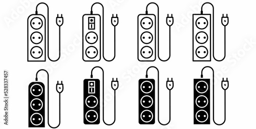 extension cord icon set with different shape isolated on white background