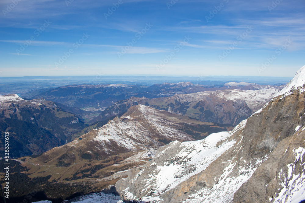 Aerial view from Jungfraujoch, Switzerland. Copy Space.
