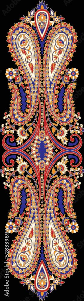 Digital textile patterns like black and white blue motifs baroque ornaments flower borders paisley golden floral edges mandala motifs vintage floral patterns illustration for fabric.