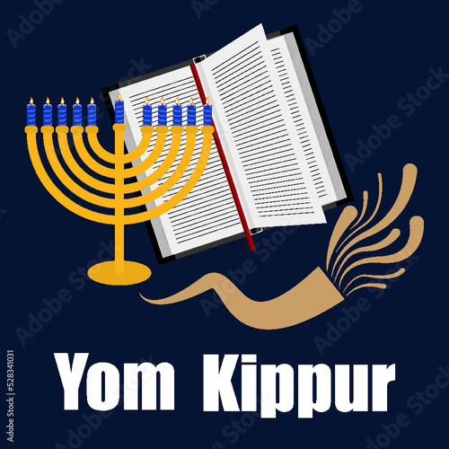 Yom kippur book candlestick horn, vector art illustration. photo