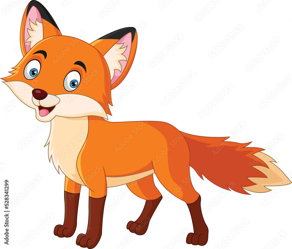 Cartoon cute little fox on white background Cartoon cute little fox on white background