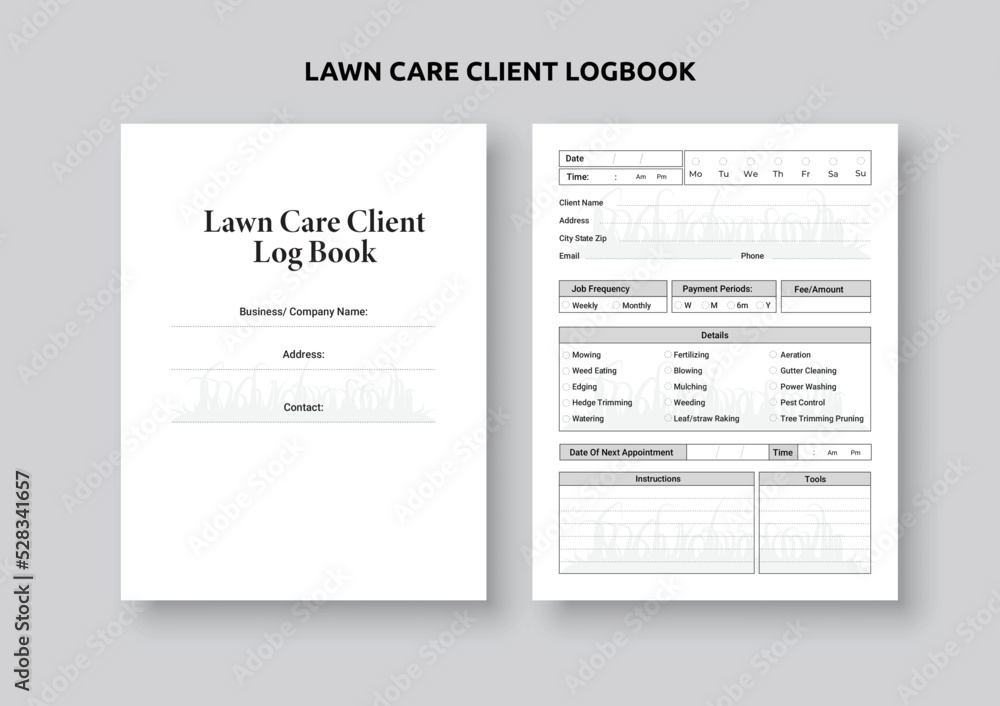 Lawn care client Log book interior Lawn care client Log book interior