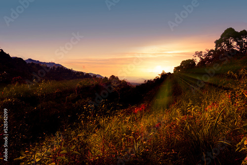 Sunrise in mountain landscape