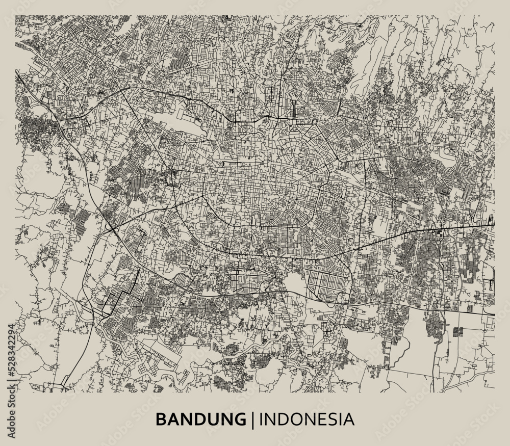 Bandung (West Java, Indonesia) street map outline for poster.