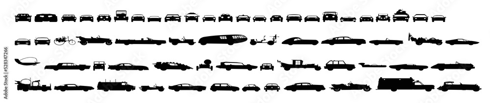 Collection of motor vehicle silhouettes for icons on a white background