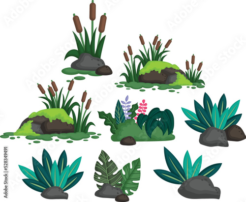 a vector collection of rocks with plants
