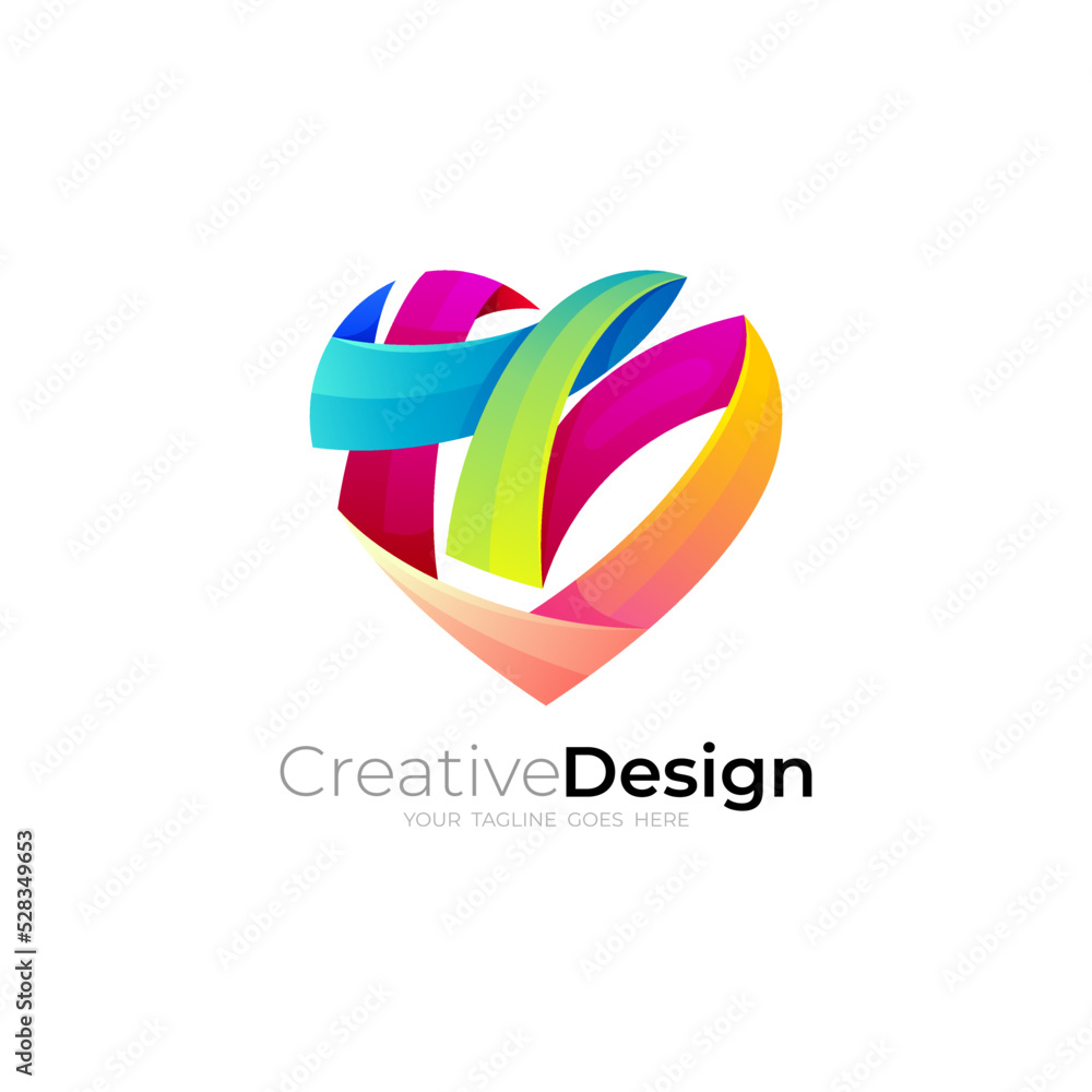 Heart logo with ribbon design community, social logos