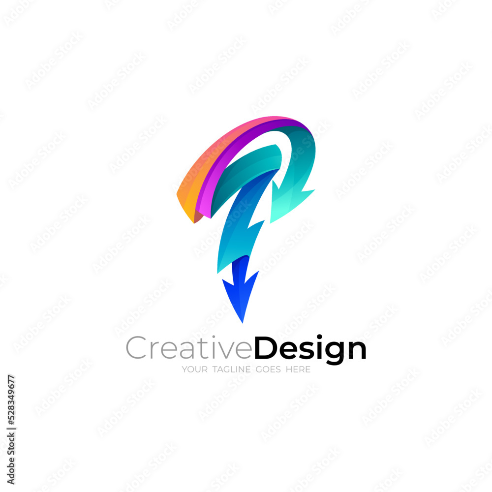 P logo and arrow design combination, 3d colorful
