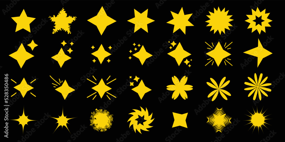 Set of orange sparkles symbols vector. sparkling element design Set of orange sparkles symbols vector. sparkling element design