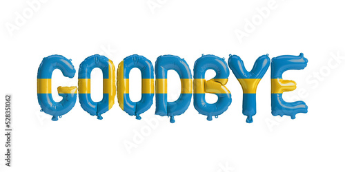 3d illustration of goodbye letter balloon in Sweden flag isolated on white background