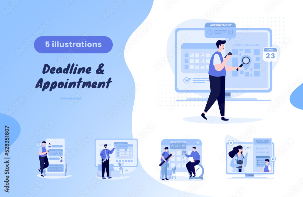 Flat design scheduling deadline and appointment concept on illustration bundle pack Flat design scheduling deadline and appointment concept on illustration bundle pack