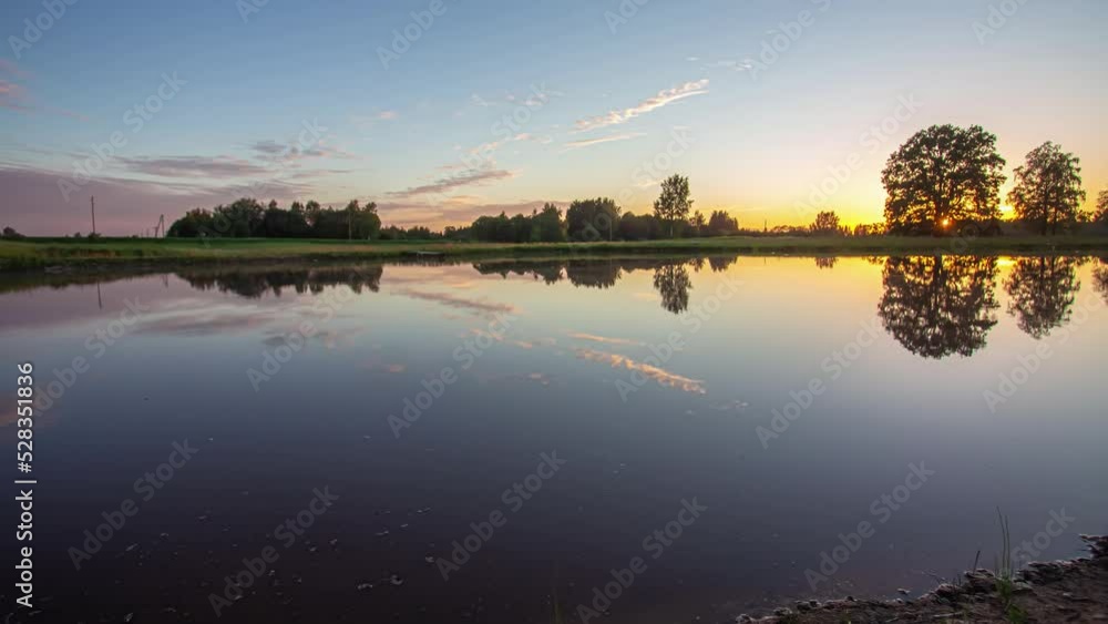Time lapse shot of mystic clouds moving over tranquil lake during golden sunset time in nature Time lapse shot of mystic clouds moving over tranquil lake during golden sunset time in nature