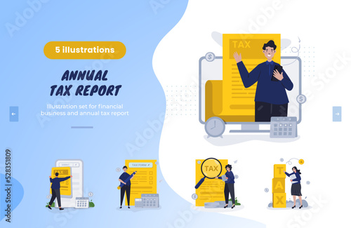Flat design annual tax report illustration bundle pack