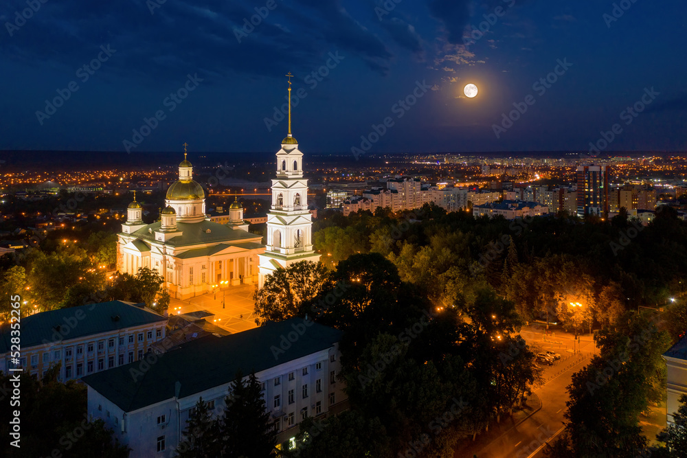 Penza town and Spassky cathedral on summer night, Russia.