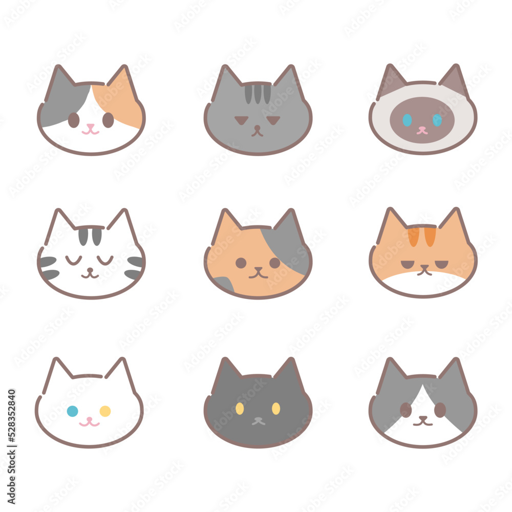 set of cats face