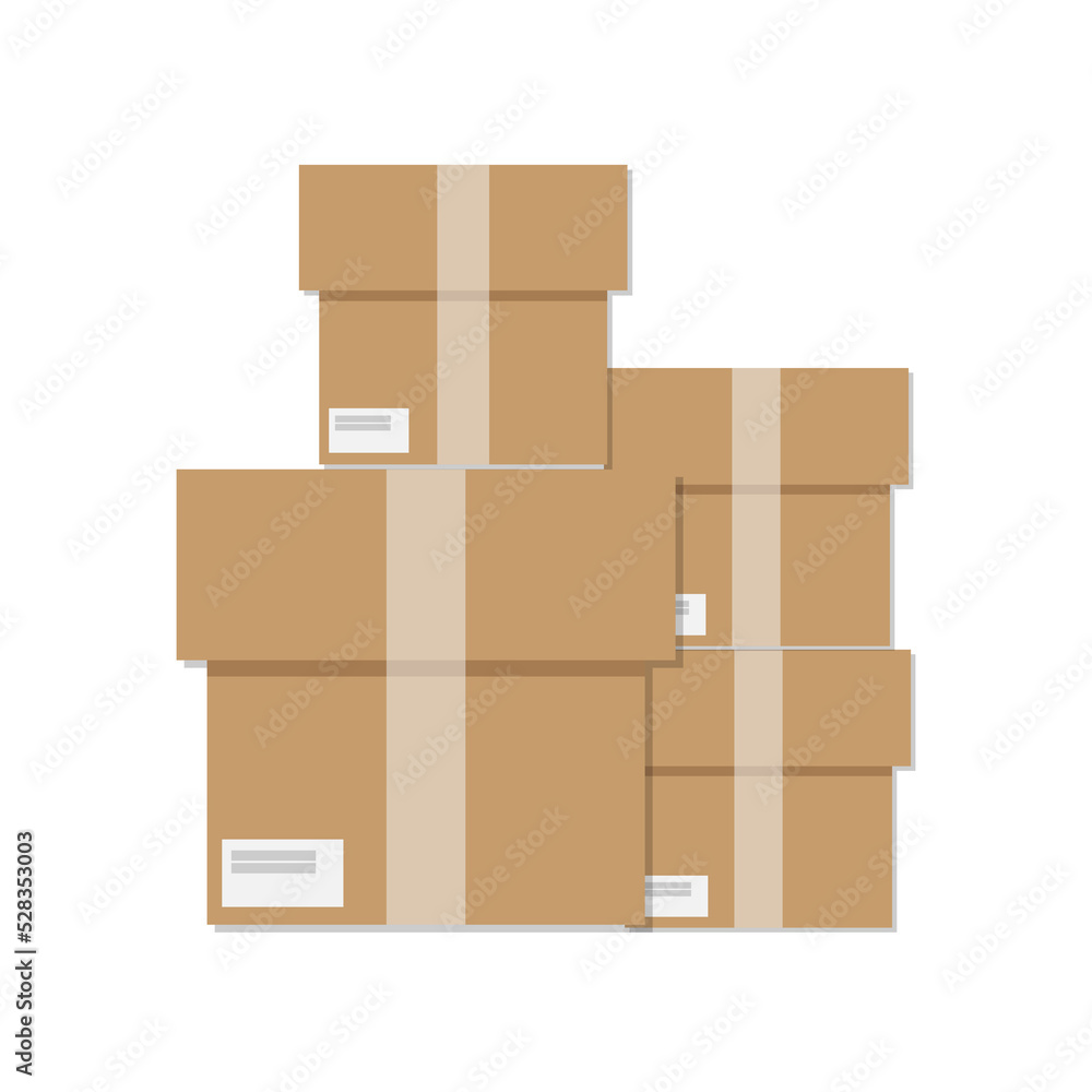 Obraz premium Parcel box brown color at shopping online, illustration in flat cartoon style , Illustration 