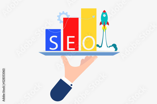 SEO Search Engine Optimization, concept for promoting ranking traffic on website, optimizing your website to rank in search engines or SEO