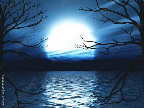 Canvas Print 3D Halloween moonlit landscape