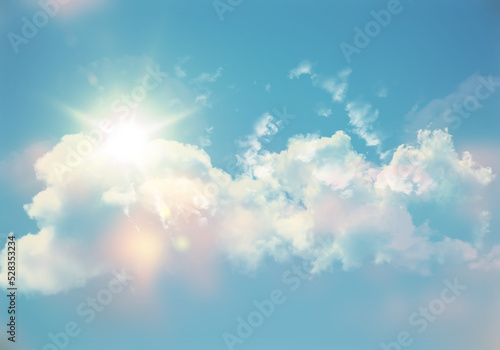 3D sky background with sunlight and clouds