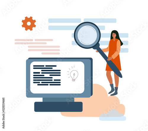 Programmers develop a database.Content management system.Web development courses concept.Flat graphic vector illustration isolated on white background.