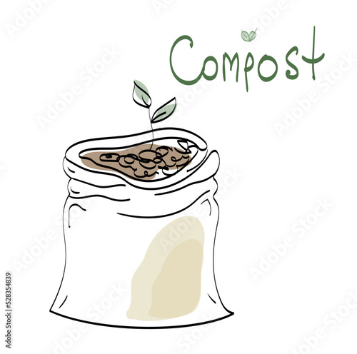 organic compost pile and bag, vector doodle line art