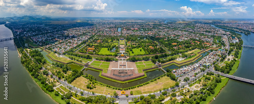 Aerial view of Hue Citadel and view of Hue city, Vietnam. Emperor palace complex, Hue Province, Vietnam photo