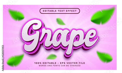 grape 3d text effect and editable text effect with leaf illustration