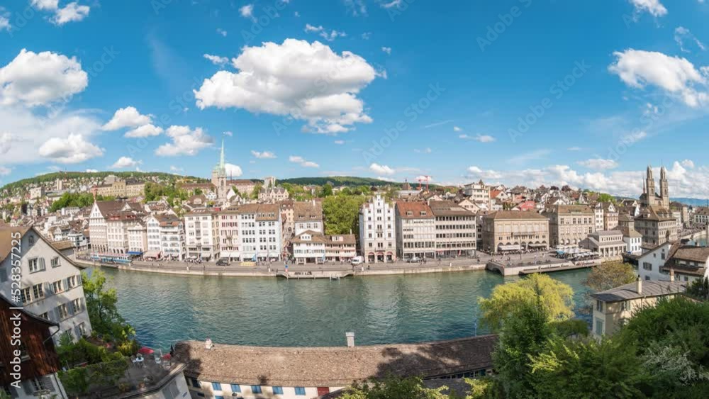 Zurich Switzerland time lapse 4K, high angle view city skyline timelapse from Lindenhof Zurich Switzerland time lapse 4K, high angle view city skyline timelapse from Lindenhof