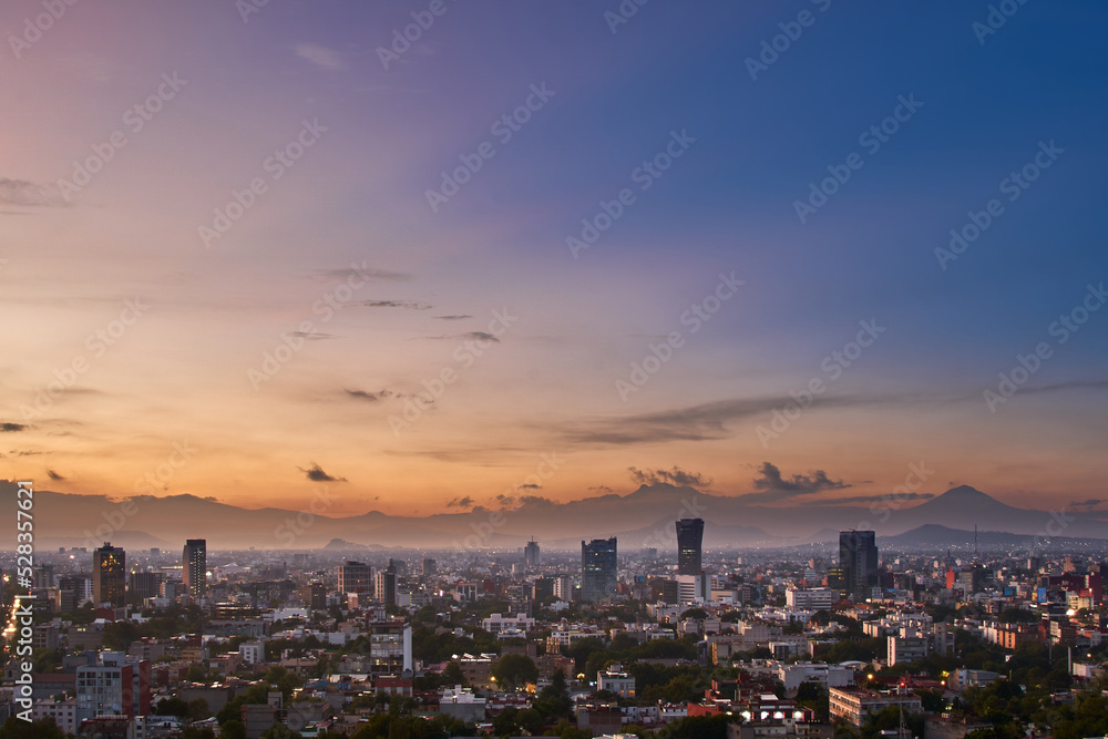aerial view of mexico city during sunrise