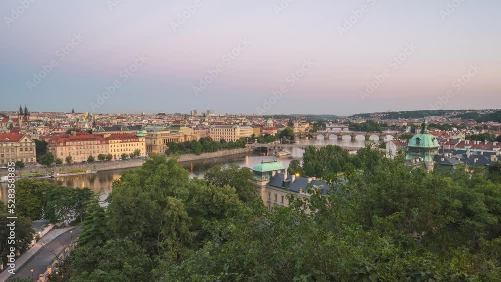 Prague Czechia Czech Republic time lapse 4K, high angle view city skyline day to night timelapse at Charles Bridge and Prague old town Prague Czechia Czech Republic time lapse 4K, high angle view city skyline day to night timelapse at Charles Bridge and Prague old town