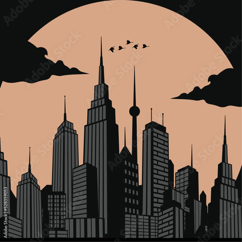 City panorama with skyscrapers