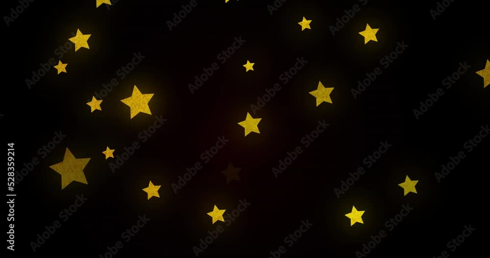 Animation of glowing golden stars twinkling and moving in hypnotic motion on black background Animation of glowing golden stars twinkling and moving in hypnotic motion on black background
